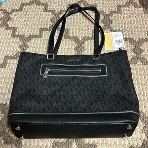 MICHAEL Michael Kors Womens Frame Out Item Leather Bag Tote Handbag Black